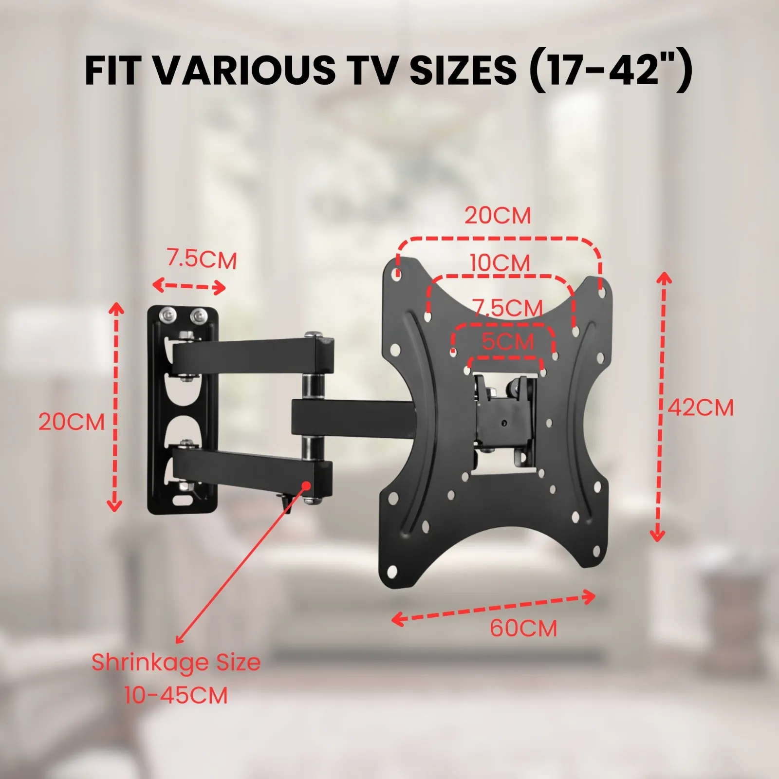 Wall Mount Kit 17" To 42" | Moveable and Adjustable view 2